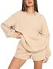 Spring And Autumn Solid Color Crew Neck Pullover Long Sleeve Sweater Women's Fashion Casual Shorts Set_ecoleips.com