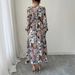 Women's Clothing Temperament Elegant Style Printed V Neck Waist Dress Women's Clothing Spring And Summer_ecoleips.com