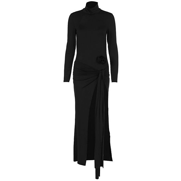 Fashion Turtleneck Backless Long Sleeve Bodysuit Sexy Slit Midi Skirt Two Piece Matching Dress Set For Women Party Evening_ecoleips.com