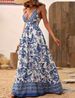Women's Clothing Fashion Elegant Deep V Neck Back Cross Long Printed Dress_ecoleips.com