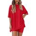 Relaxed Fit Lounge Set With Side Slit Shorts & Comfort Tee | Casual Homewear Outfit For Women_ecoleips.com