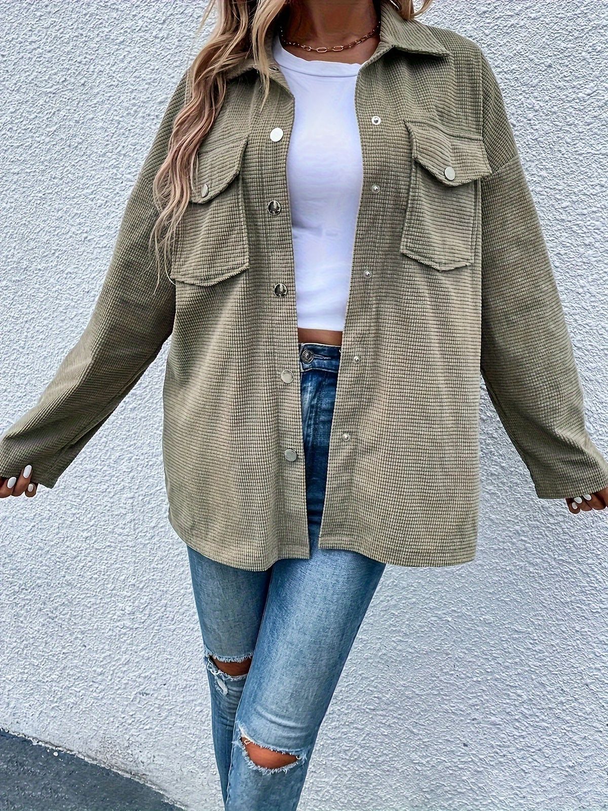 Women's Elegant Blouse Shirt – Polyester Long Sleeve Solid Color Top For Work & Casual, Slim Fit Button Down Office Wear (Green, S/M/L/XL)_ecoleips.com