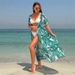 Women's Clothing Holiday Long Short Sleeved Tie Sun Protection Shirt Beach Cover Up Printed Cardigan Beach Skirt_ecoleips.com