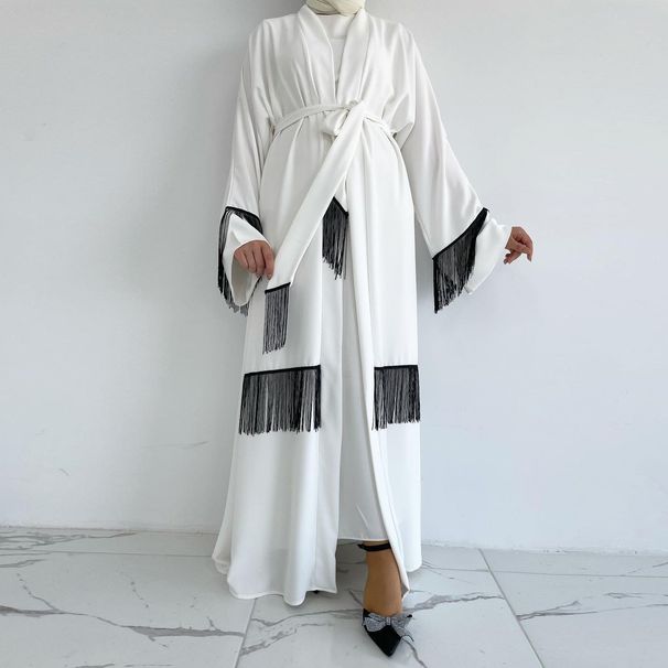 Muslim Dress Women Elegant Middle Eastern Abaya Jacket – Embroidered Tassel Detail Modest Muslim Women’s Fashion_ecoleips.com