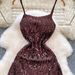 Luxury Sequin Slip Dress For Women – Elegant Backless Design, Waist-Slimming Fit, High-End Party Wear_ecoleips.com