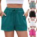 European And American Cross Border Foreign Trade Spring And Summer New Women's Solid Color Drawstring Pocket Casual Shorts Women Spot_ecoleips.com