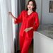 Pajamas Women's Long-sleeved Trousers Ice Silk Two-piece Loungewear Sexy Silk Women's Suit_ecoleips.com