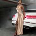 2024 New Fashion Sexy Deep V Neck Halter Backless Ribbon Slit Dress For Women Wholesale_ecoleips.com