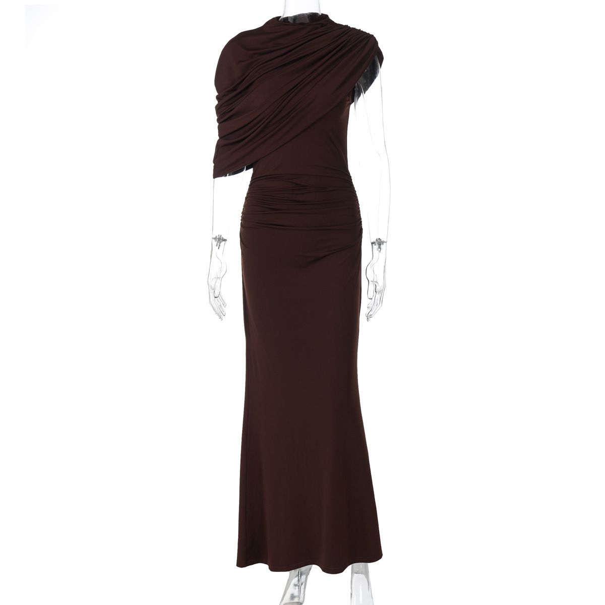 European American Women's Summer Fashion Off-Shoulder Pleated Dress Ankle-Length Casual Tight Fit Hip Hugging Design_ecoleips.com