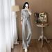 Elegant Gray Sports Suit For Women, Autumn Casual Versatile Stylish Age-reducing Two-piece Set With Jacket And Wide-leg_ecoleips.com