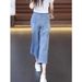 Women's Summer Thin Straight Leg Jeans Loose Fit Elastic Waist Cropped Wide Leg Pants Plus Size Pear Shaped Figures_ecoleips.com