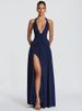 Mozision Halter Deep V Neck Sexy Maxi Dress Women Elegant Off-shoulder Sleeveless High Split Pleated Club Party Long Dress_ecoleips.com