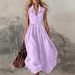 Women's A-Line Long Dress Lapel Collar Elegant Office Wear Versatile Chic_ecoleips.com