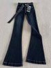 175 Tall Women's Extra-Long American High Street Retro Dark Blue Slim Fit Flared Jeans_ecoleips.com