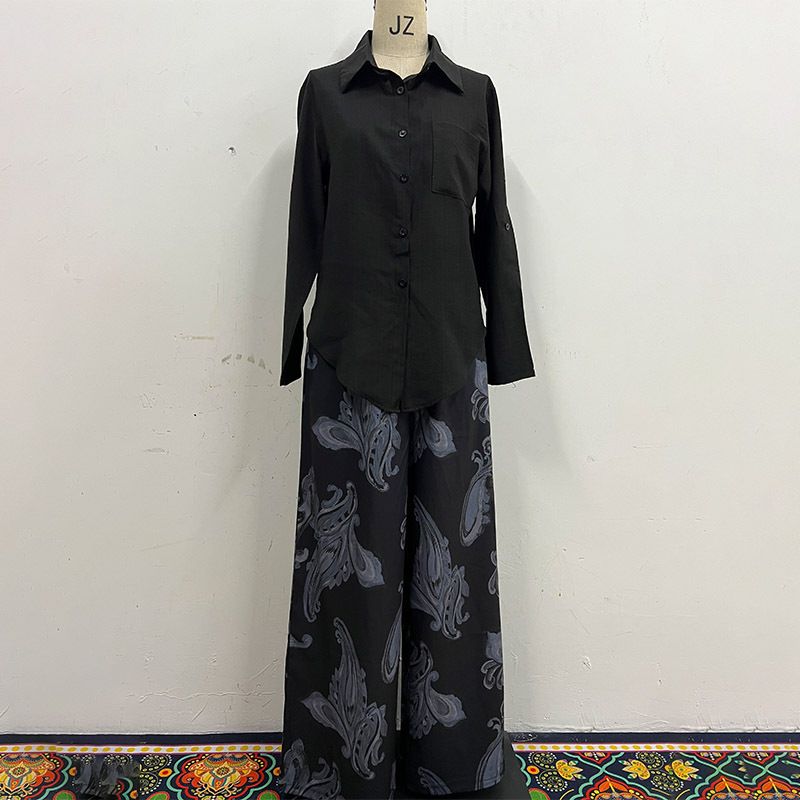 Women’s Clothing Summer New Fashion Large Size Cardigan Shirt High Waist Loose Trousers Two Piece Set_ecoleips.com