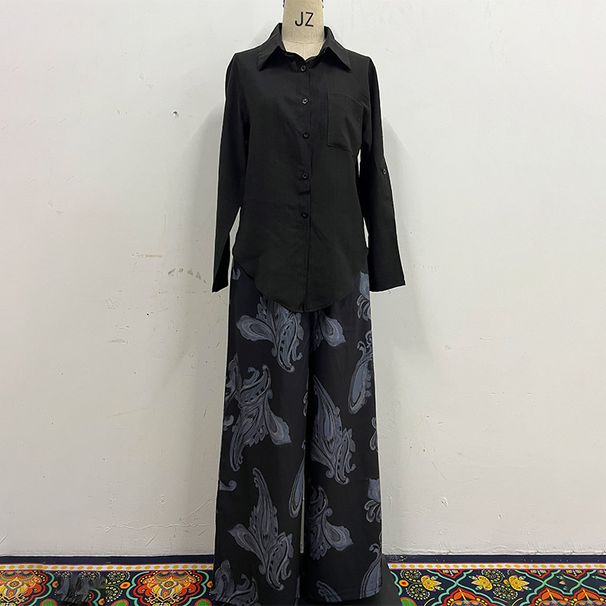 Women’s Clothing Summer New Fashion Large Size Cardigan Shirt High Waist Loose Trousers Two Piece Set_ecoleips.com