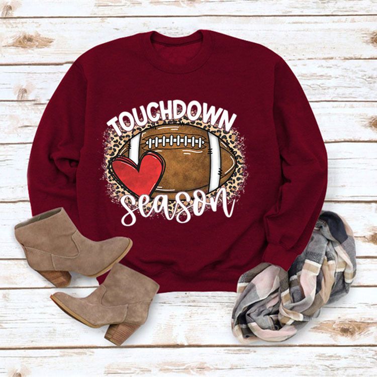 Women's Clothing Site Ready Stock Simple Pullover Crewneck Top T shirt TouchDown Print Loose Sweatshirt_ecoleips.com
