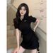 Women's Sweet And Spicy Slim Fit Short Sleeve Polo Collar Dress Button Down Fashion Spring Summer Style Waist Cinching Short Skirt_ecoleips.com