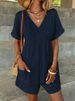 Summer Solid Color V Neck Jumpsuit For Women With Batwing Sleeves Pockets And Zipper Loose Fit American Fashion Short Sleeve_ecoleips.com