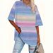 New European And American Cross-Border Round Neck Short Sleeve Gradient Color 3D Digital Print Loose Plus Size_ecoleips.com