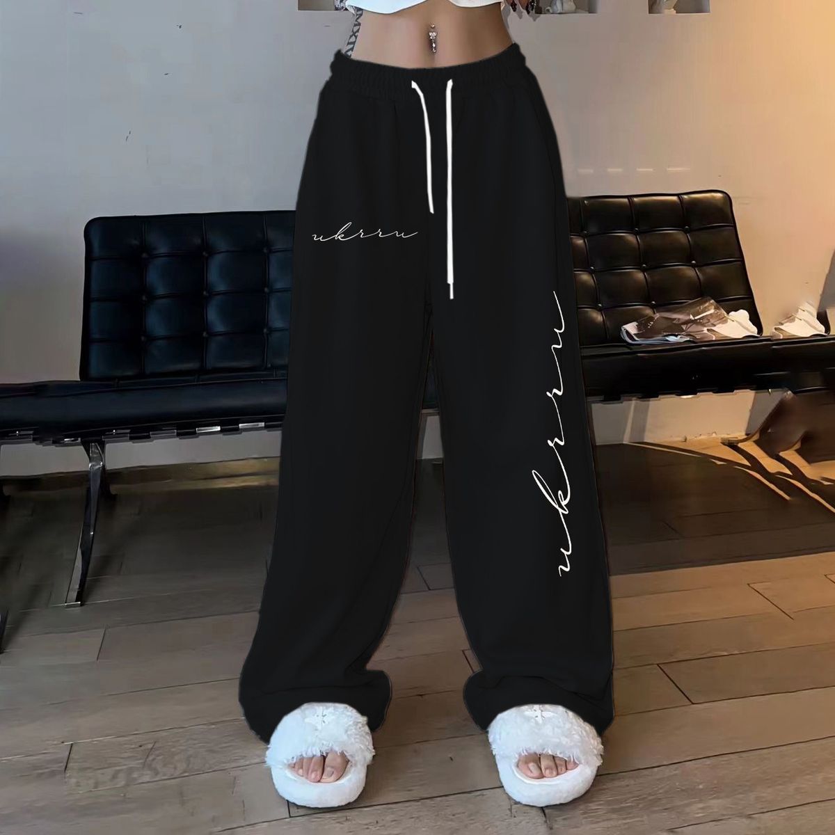 Women's Clothing Hip Hop Simple Print Hiphop Street Dance High Waist Trousers Women's Casual Jazz Loose Drawstring Trousers_ecoleips.com