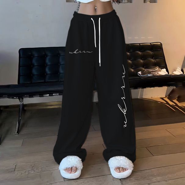 Women's Clothing Hip Hop Simple Print Hiphop Street Dance High Waist Trousers Women's Casual Jazz Loose Drawstring Trousers_ecoleips.com