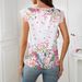 Women's Floral Print Lace Trim V-Neck Vacation Blouse Breathable Polyester Summer Top Comfortable Fit Casual Blouse_ecoleips.com