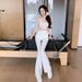 MUZI New Three-Button Yoga Vest Top For Women, High-Waisted Hip-Lifting Flared Pants Two-Piece Set_ecoleips.com