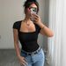 Summer Slim Fit Square Neck T-Shirt for Women European American Style Fashionable Casual Knitted Top Polyester Cotton_ecoleips.com