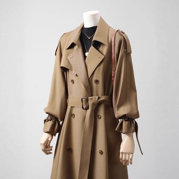 ng2510292 Spring And Autumn 2026 New Classic Turn-down Collar Waist-tied Belted In Khaki Color, Mid-length Trench Coat For Women_ecoleips.com