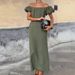 Summer Fashion Off Shoulder High Waist Banquet Dress Simple Casual Maxi Dress Office Temperament Puff Sleeve Women's Long Dress_ecoleips.com