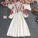 Women's Clothing V Neck Trumpet Sleeve Tie Waist Large Swing Ruffle Dress Female Drape_ecoleips.com