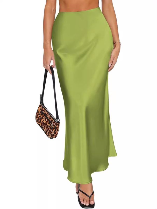 DEW Elegant High-Waist Mermaid Pencil Skirt - Stretch Acetate Satin Tailored Work Skirt For Women, Office To Dinner_ecoleips.com