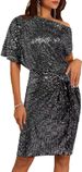 Women's Clothing Sequin Party Club Dress One Shoulder Pleated Toast Dress Fashion_ecoleips.com