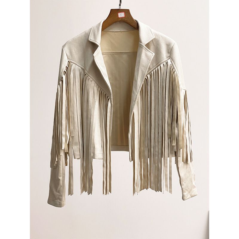 Women's Clothing Leather Jackets Suede And Velvet Temperament Lapel Tassel Short Coat_ecoleips.com