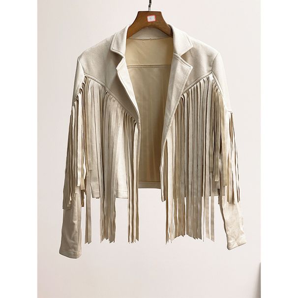 Women's Clothing Leather Jackets Suede And Velvet Temperament Lapel Tassel Short Coat_ecoleips.com