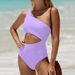 Women's Clothing Swimsuit New One Shoulder Sexy Splicing Contrast Color One Piece Swimsuit Swimsuit Solid Color Swimsuit_ecoleips.com