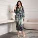 Elegant V Neck Cardigan Dress for Women Slim Fit Print Design Tie Waist Stylish Foreign Trade Wear New Arrival_ecoleips.com