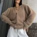 Luxury Faux Mink V-Neck Cardigan – Oversized Knit Sweater Coat For Women (Camel/Grey/Pink/White)_ecoleips.com
