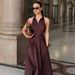 Women's Clothing Elegant Commuter Style Dress Off Shoulder Backless Long Halter Neck Spring Summer For Formal & Casual_ecoleips.com
