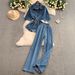 Fashionable Denim Suits for Women Premium Selection New Summer Style Korean Lapel Single Breasted Shirt Two Piece Set High Waisted Slimming And Flattering_ecoleips.com