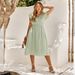 New European And American Summer Casual Women's Dress, Solid Color V-neck, Waist-cinching, Fresh Style Dress_ecoleips.com