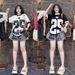 Women's Clothing Women's Retro Sports Jersey Set Short Sleeve Color Block T-Shirt And Milk Silk Wide Leg Shorts Two Piece Summer Outfit_ecoleips.com