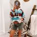 2024 Autumn Winter Color Woven Pattern Hat Rope Zipper V-neck Fleece Hooded Women's Sweatshirt Casual_ecoleips.com