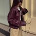 Women's Clothing PU Leather Jacket – Oversized Biker Style Coat With Zipper (Trendy Fall/Winter Outerwear, Red & Black)_ecoleips.com