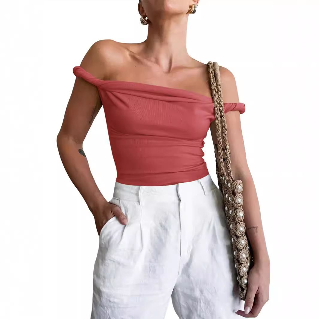 Summer Street Style Women's Cross Border Navel Baring Tube Top with Shoulder Straps High End Milk Silk Camisole Vest_ecoleips.com