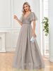 Evening Dress Formal Prom Mesh Prom Dress V-neck Sexy Short Sleeve Long Dress Women_ecoleips.com