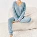 Minimalist Solid Color Lounge Set – Oversized V-Neck Top & Relaxed Pants, Casual Two-Piece Outfit For Women_ecoleips.com
