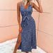 2023 European And American Cross-border Summer New Women's Elegant Strap Dress, Sexy Deep V-neck, Tie-waist, Slit Dress_ecoleips.com