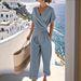 Women's Solid Color Irregular Hem Pant Set Short Sleeve Summer Fashion European And American Style Independent Station Clothing_ecoleips.com